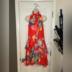 NEW H&M Red High Neck Floral Sleeveless Dress size 2